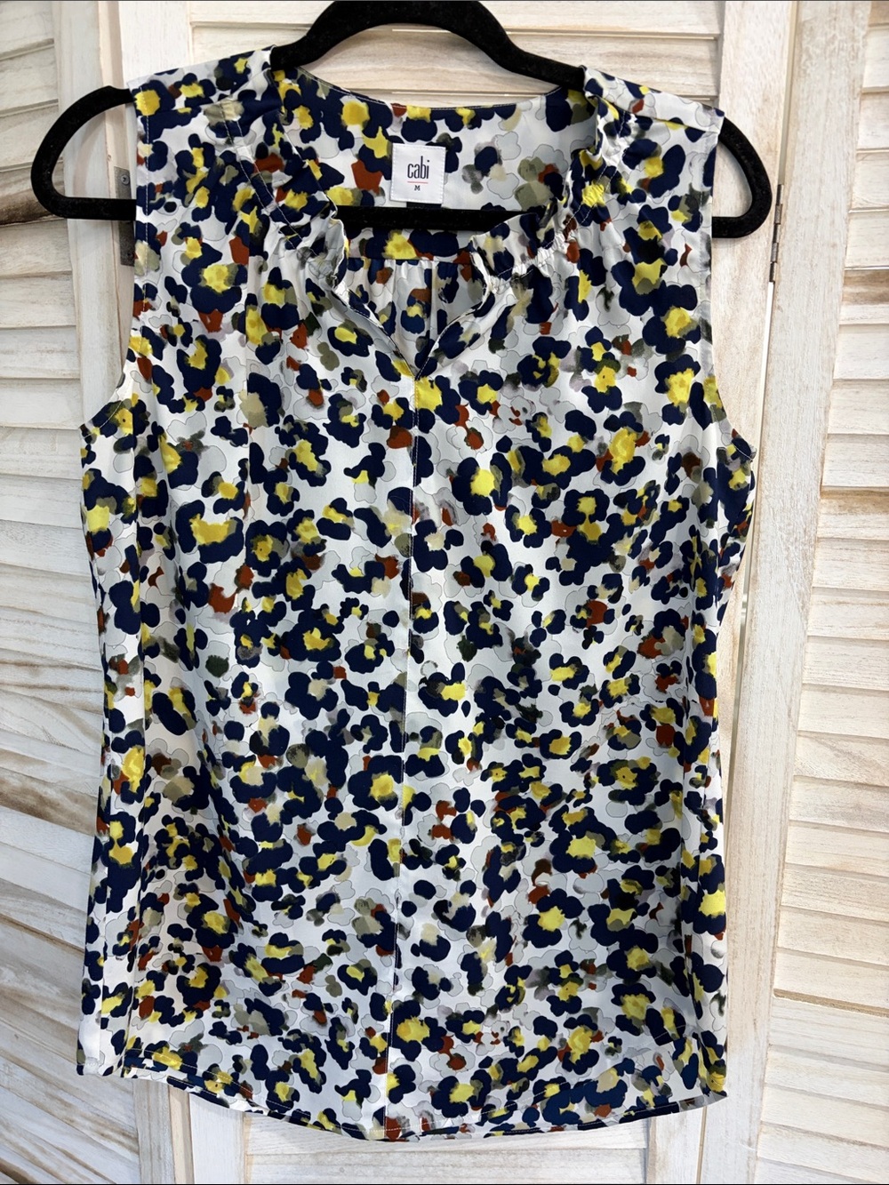 CAbi Floral Sleeveless Shell Top - White, Dark Blue & Yellow